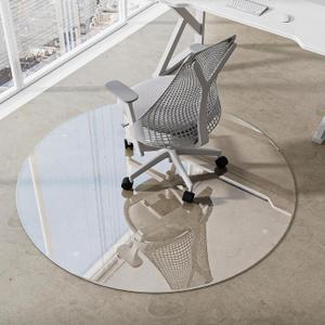 VOOBANG 55"x55" Tempered Glass Office Chair Mat for Carpet - Round Carpet Protector Mat for Office Chair Hard Floor, 5mm Thickness, Non-Slip, Scratch Resistant, Transparent