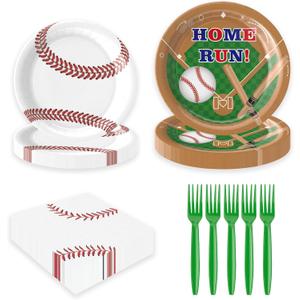 96Pcs Baseball Plates and Napkins Party Supplies-Baseball Birthday Party Disposable Paper Tableware Set for Game Day Celebrations Sports Theme Decorations Baby Shower Boy Kids Serves 24