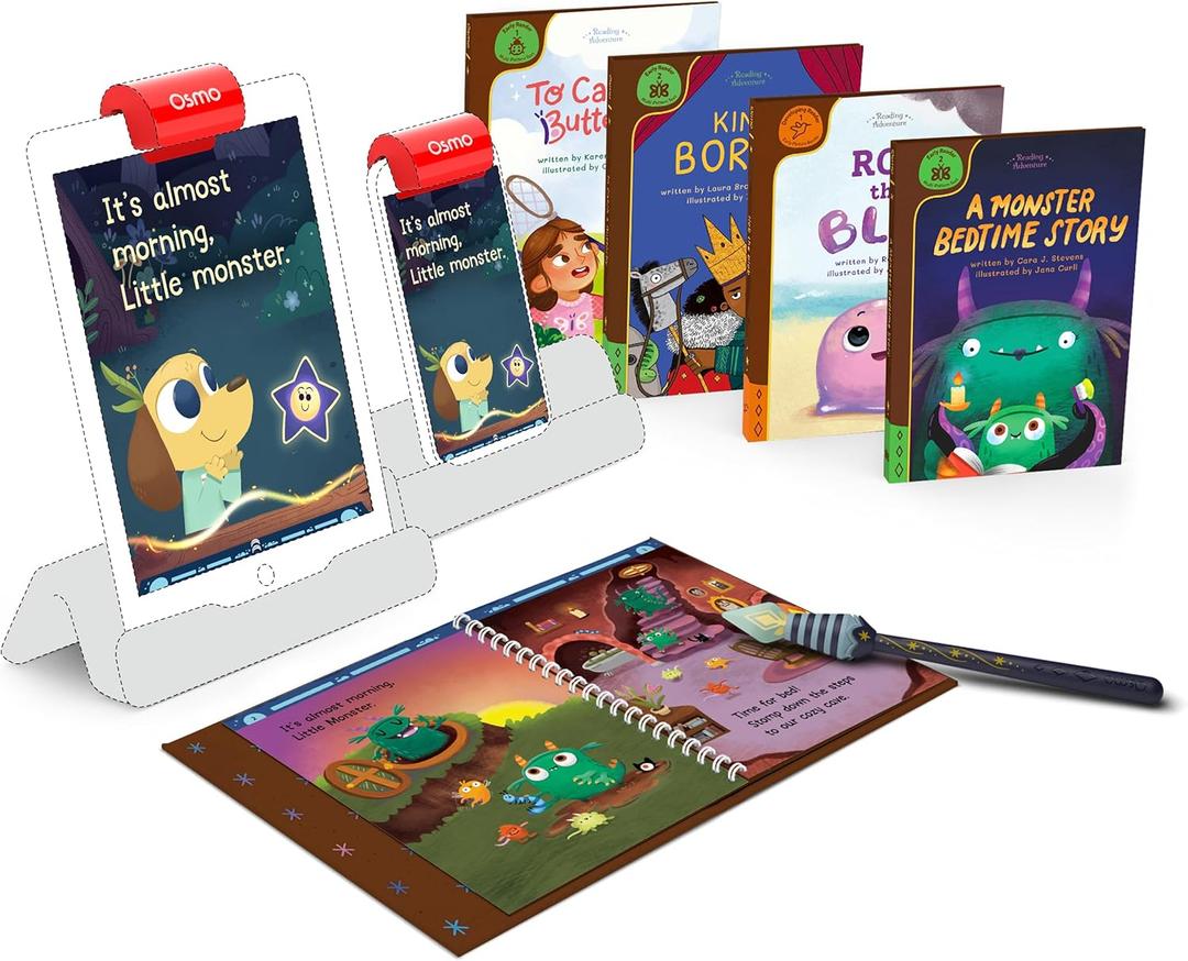 Osmo - Reading Adventure - Advanced Reader for iPad & iPhone + Access to 4 More Books - Ages 5-7 - Builds Reading Proficiency, Phonics, Fluency, Comprehension & Sight Words Base Required US ONLY (Game)