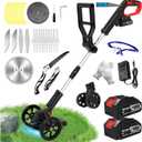 Electric Cordless Weed Wacker Eater Battery Powered, Stringless Weed Trimmer with 2 21V/2.0Ah Battery Operated & 5 Types Blades & Wheels,No-String Grass Trimmer/Lawn Edger/Brush Cutter for Garden Yard