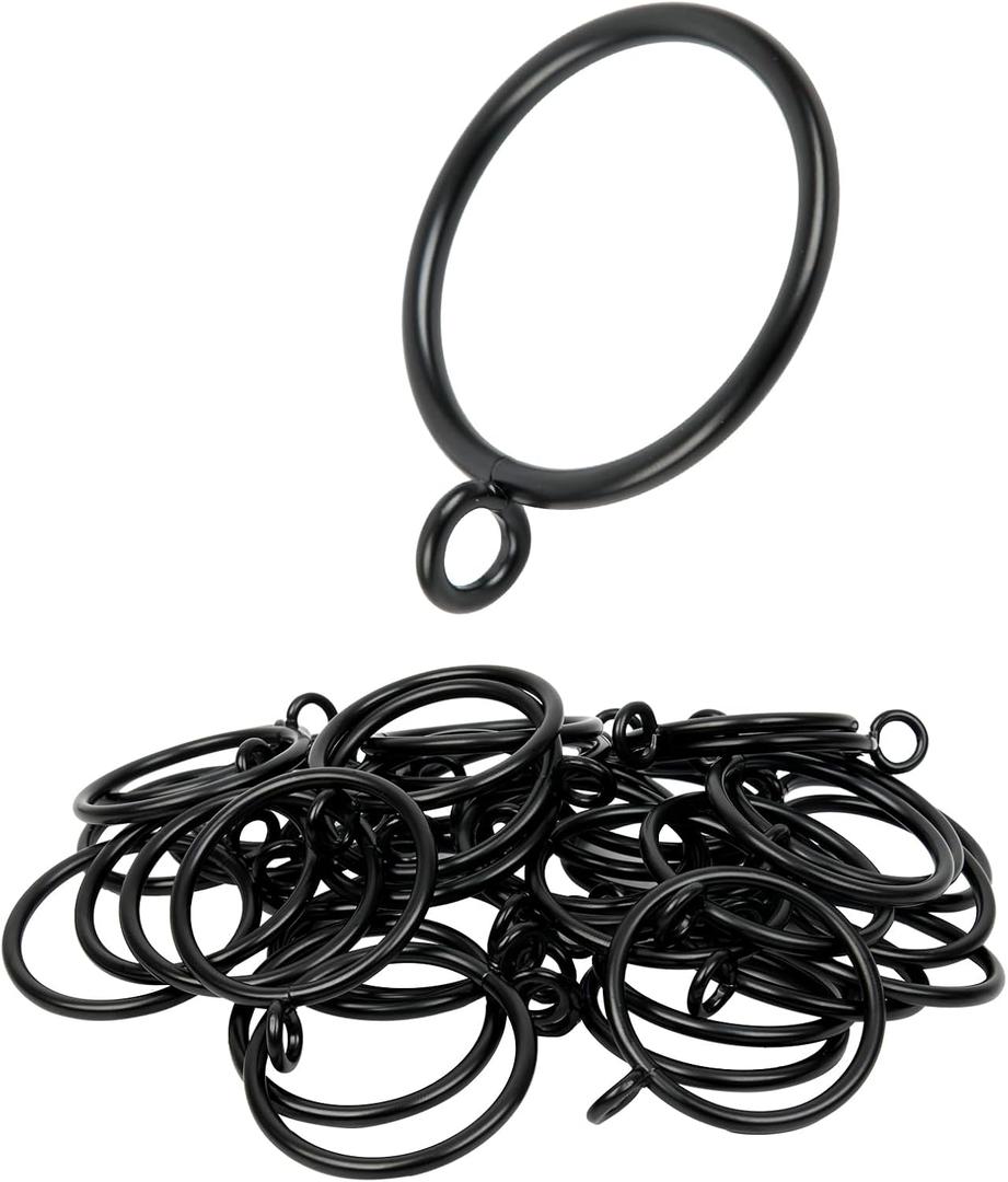 Curtain Rings with Eyelets, 48 Pack Metal Drapery Rings for Pinch Pleat Curtains Panels, Drape Rings Fits Up to 1.2 in Curtains Rod, 1.5 Inch I D Black