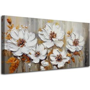 Acocifi Textured Floral Wall Art Canvas Art Wall Decor, Large Living Room Bedroom, Vintage White Floral Painting Picture Artwork for Dining Room Office Home Decor 40"x20"