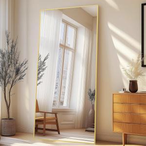 MirrMuse 76"x34" Large Floor Mirror Full Length with Stand, Oversized Gold | Free Standing or Leaning, Wall‑Mountable, for Bedroom Living Room Home Gym, Rectangular, Tempered Glass, Aluminum Frame