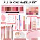 All In One Makeup Kit for Teen Girls Beginners with Foundation,Eyeshadow, Lipstick, Eyeliner, Mascara, Brushes, Bag, Travel Friendly MakeUp Gift Set, Birthday Gifts for Teen Girls, Graduation Gifts