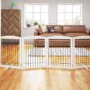 PAWLAND Extra Wide Dog gate for The House, Doorway, Stairs, Dog Fences Indoor, Freestanding Foldable Wooden Pet Gates for Dogs, Set of Support Feet Included, 96 in Wide 30 in Tall, 4 Panels White
