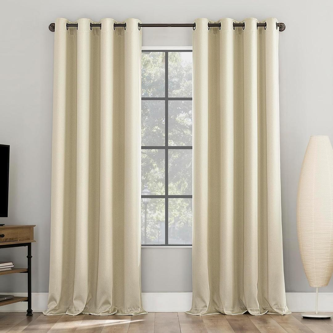 Sun Zero Nordic 2-Pack Theater Grade Noise Reducing Extreme 100% Blackout Grommet Curtain Panel Pair, 52" x 96, Cream Off-White