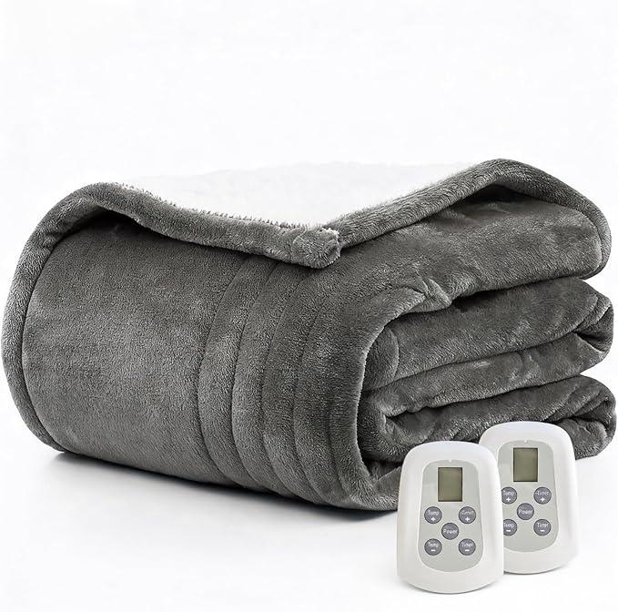Heated Blanket Electric Blanket Queen Size 84"x90" Fast Heating Electric Blanket with Dual Control 10 Heat Levels & 10 Hours Auto-Off Overheat Protection Cozy Soft Flannel Heated Throw Blanket