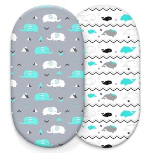 Stretch Fitted Bassinet Sheet Set BROLEX 2 Pack Cradle Sheets for Bassinet Pad/Mattress,Unisex Boys Girls,Ultra Soft,Elephant Whale