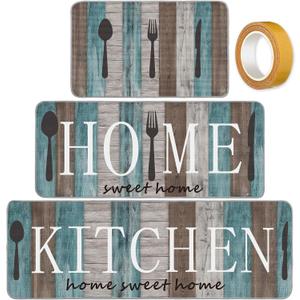 Bencailor 3 Pieces Kitchen Rugs Set Non Slip Washable Kitchen Mats Farmhouse Welcome Door Mat Floor Rugs Absorbent for Home Laundry Living Room and Hallway,3 Sizes (Sweet Home)