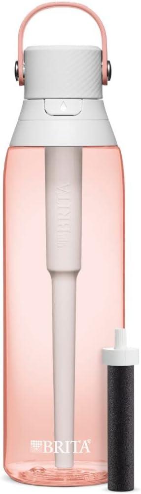 Brita Hard-Sided Plastic Premium Filtering Water Bottle, BPA-Free, Reusable, Replaces 300 Plastic Water Bottles, Filter Lasts 2 Months or 40 Gallons, Includes 1 Filter, Blush - 26 oz