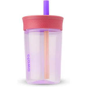 Owala Kids Insulation BPA-Free Plastic Tumbler with Spill Resistant Flexible Straw, Easy to Clean, Kids Water Bottle, Great for Travel, Dishwasher Safe, 15 Oz, Pink and Purple (Lilac Rocket)