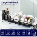Large Dish Drying Rack, Expandable Dish Rack for Kitchen Counter, Dishrack with Drainboard Set, Multifunctional Dish Drainer with Utensil Holder & Cup Holder, Black