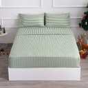 Best Season Queen Size Sheet Set 4 Piece -Pinstripe Microfiber Soft Durable Bedding Sheet Set,Deep Pocket,Stain,Fade & Wrinkle Resistant (Stripe Grass Green)
