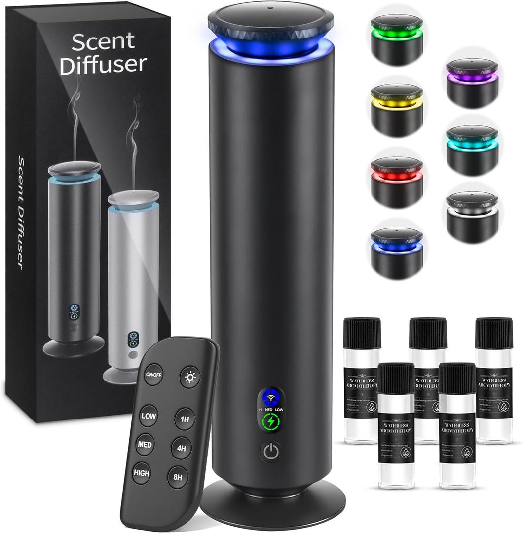 Hotel Scent Diffuser Starter Kit - 1000 Square Feet, 7 Ambient Light Settings, Includes 5 Essential Oils for Hotel Aromatherapy, Hotel Scent Diffuser,for Hotels, Homes, and Large Rooms, Black
