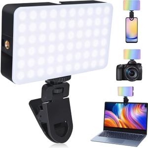 LED Video Conference Light with Clip, Rechargeable Selfie Fill Light for Phone Laptop, Portable Lighting for Zoom Calls
