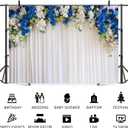 9x6ft White Wedding Backdrop White Blue Floral Flowers Photography Background Bride Groom Ceremony Party Bridal Shower Banner Decorations Engagement Proposal Portrait Photo Booth Prop