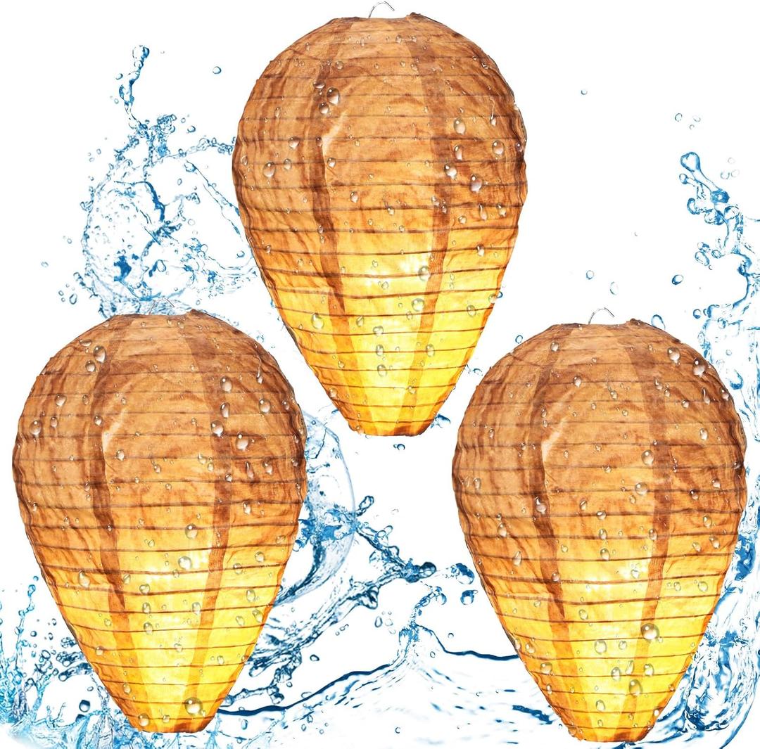 Qualirey 3 Sets Wasp Nest Decoy Nest Hanging Fake Hornets Light up Waterproof Wasp Deterrent for Wasps Bee Hornets Yellow Jackets Outdoor Fake Wasp ackyard Patio Home Garden
