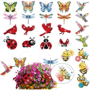 Reallnaive 24 Pcs Butterfly Diamond Art Swaying in The Wind 5D DIY Adult Diamond Art Kits High Flexibility Plant Stakes Decorative Garden Stakes Craft for Indoor Outdoor Yard Decor(Rich Styles)