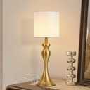 Table Lamp for Bedroom, Cordless Bedside Lamps for Living Room, Touch 3-Way Dimmable Desk Lamp for Night Stands, Rechargeable, Battery Operated Lamp with Fabric Shade for Dorm, Home Office (Brass)