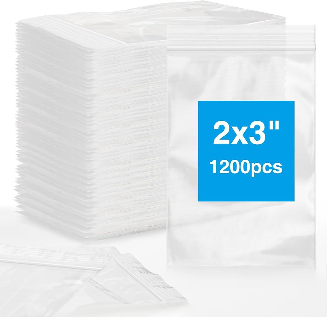 1200pcs 2 x 3 Clear Zip Bag, Small Plastic Jewelry Bags, 2 mil Thick Small Baggies, Resealable Zipper Bag, Storage Baggies for Daily Vitamin, Jewelry, Candy