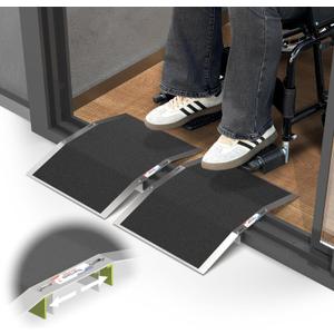 2pc×12"L×1.6"H Bridge Threshold Ramps for Doorways, Fits 2.8–5.1" Wide Thresholds with Adjustable Support Bars,Non-Slip Aluminum Wheelchair Ramps for Home Steps,Sliding Door Ramp for Wheelchair, 12"Lx2pc & 2.8–5.1" Wide