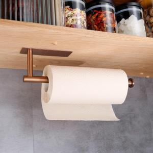 Paper Towel Holders, Paper Towels Rolls - for Kitchen, Wall Mounted Paper Towel Roll Holder for Kitchen, Bathroom, Both in Adhesive and Screws, Stainless Steel-(Rose Gold)