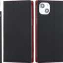 case for iPhone 15 Case Genuine Leather Wallet with Card Holder for Women Men Flip Folio Credit Card Slots Stand Shockproof Phone Cover-Black Phone Case