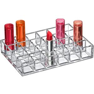 Amazing Abby - Allure - 24-Slot Acrylic Lipstick Organizer, Lipstick Holder, Lip Gloss Holder, Cosmetic Storage Display, Perfect Storage Solution for Drawer and Vanity (Slot Size: 1.0" x 1.0") (Clear)