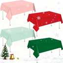 Whaline 16Pcs Christmas Plastic Tablecloth Rectangle Table Cover Pink Red Green Waterproof Table Cloth for Xmas Winter Decoration Supplies, 54 x 108 Inch