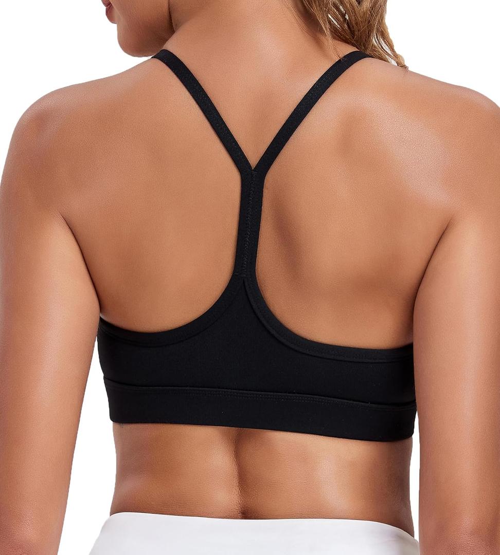 Women's Sports Bras Y Back Racerback Removable Padded Strap Yoga Bras Low Impact Workout Top (Large, Black)