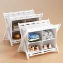 Folding Luggage Rack, 2-Pack White Bamboo Suitcase Stands with 4 Storage Compartments , Sturdy Luggage Holders for Guest Room, Bedroom, Hotel