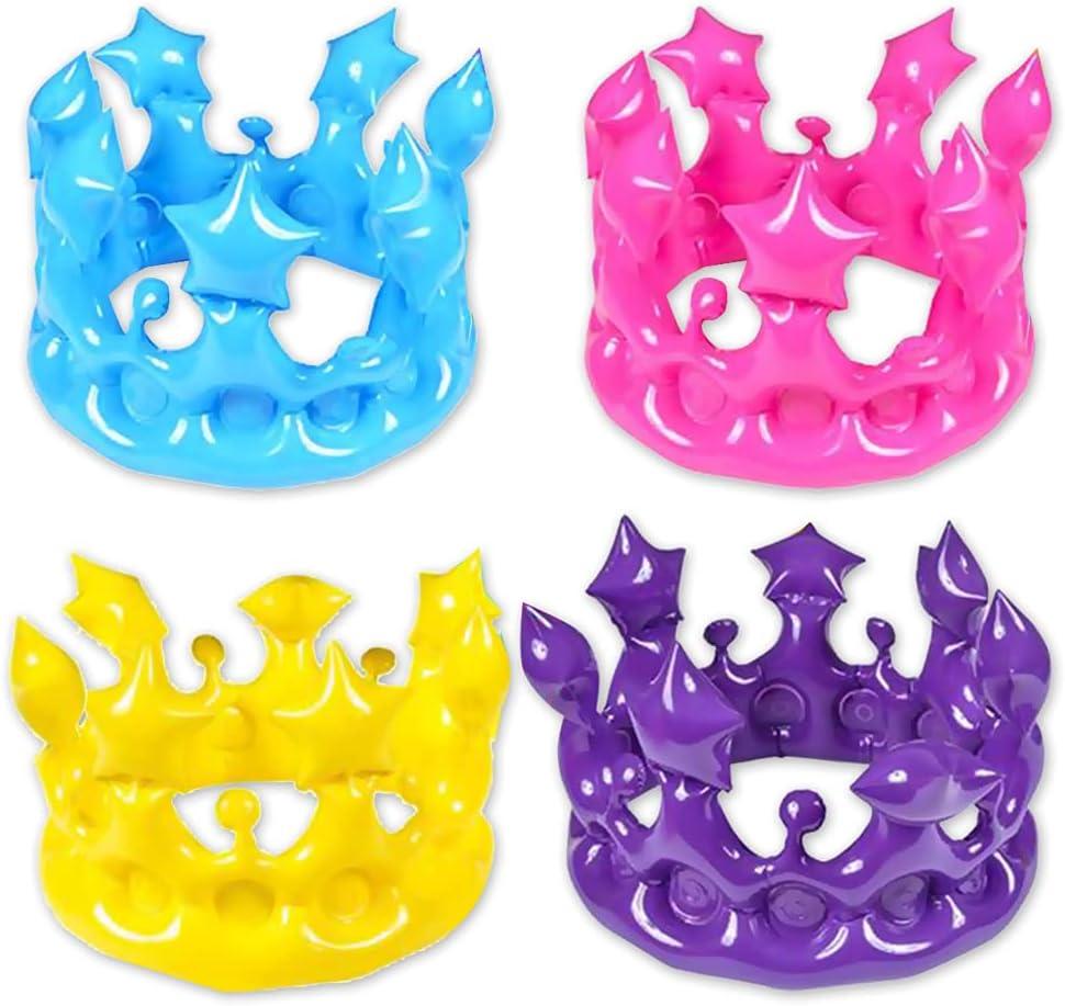 ArtCreativity Crown Inflates for Kids and Adults, Set of 4, Inflatable Crown Toys with Vibrant Colors, Princess Party Decorations, Fun Party Inflates, Kids Swimming Pool Toys, 4 Colors