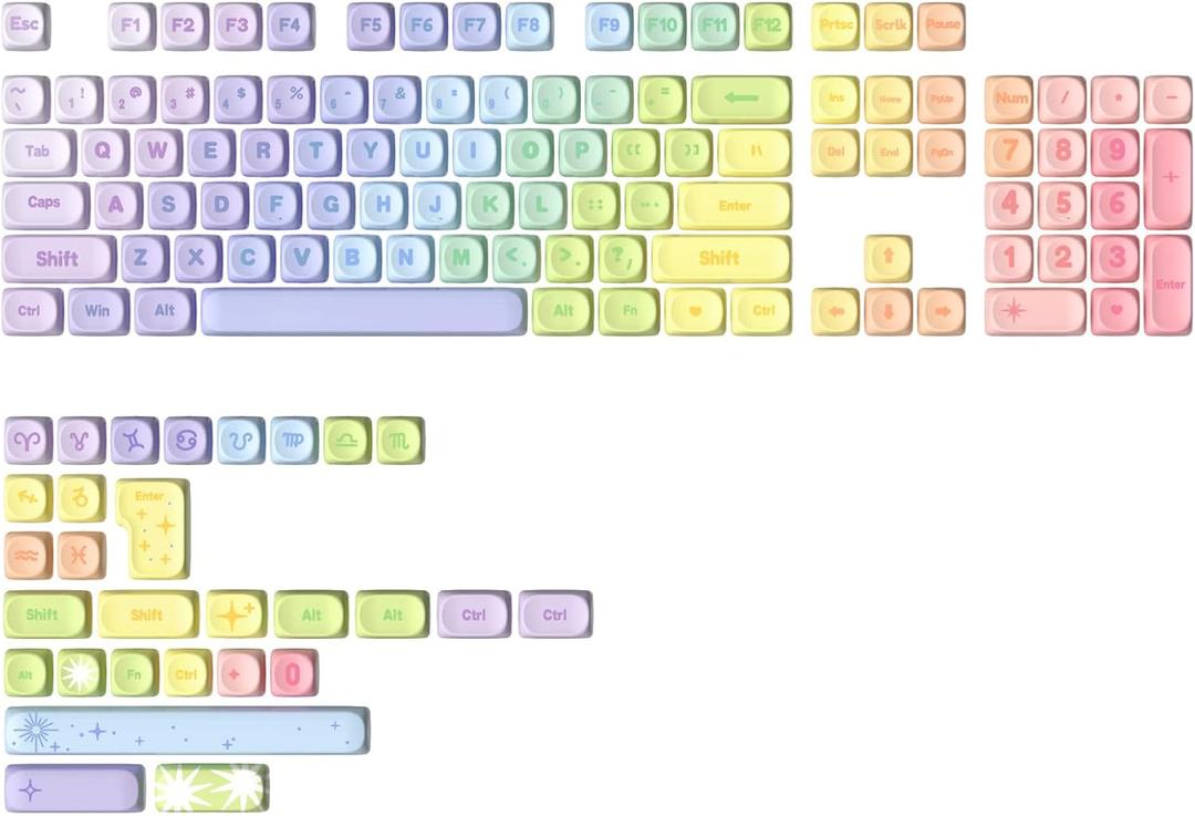 YUNZII 140 Keys MOA Keycaps, Dye-Sublimation PBT Custom Keycap Set for MOA Profile, Cute Rainbow Candy Keycap for MX Switches Mechanical Gaming Keyboard(Rainbow)