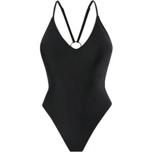 GORGLITTER Women's Sexy One Piece Swimsuit Halter Tummy Control Full Coverage High Waisted Bathing Suit Bikini Swimwear (L)