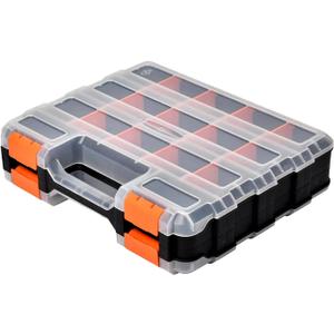 Small Parts Organizer, 34-Compartments Hardware Organizer Box, Double Side Storage Case Tools Box with Removable Dividers for Screws, Bolts, Nails, Beads, Jewelry & More (1 Pack, Orange)