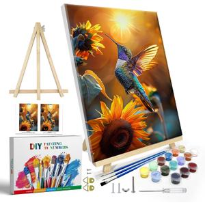 JOOZ Paint by Numbers Kit for Adults with Frame, Hummingbird Paint by Number with Easel, DIY Hummingbird Oil Painting by Numbers, Adult Paint by Number Kits Framed Canvas for Wall Decor 8x12 Inch