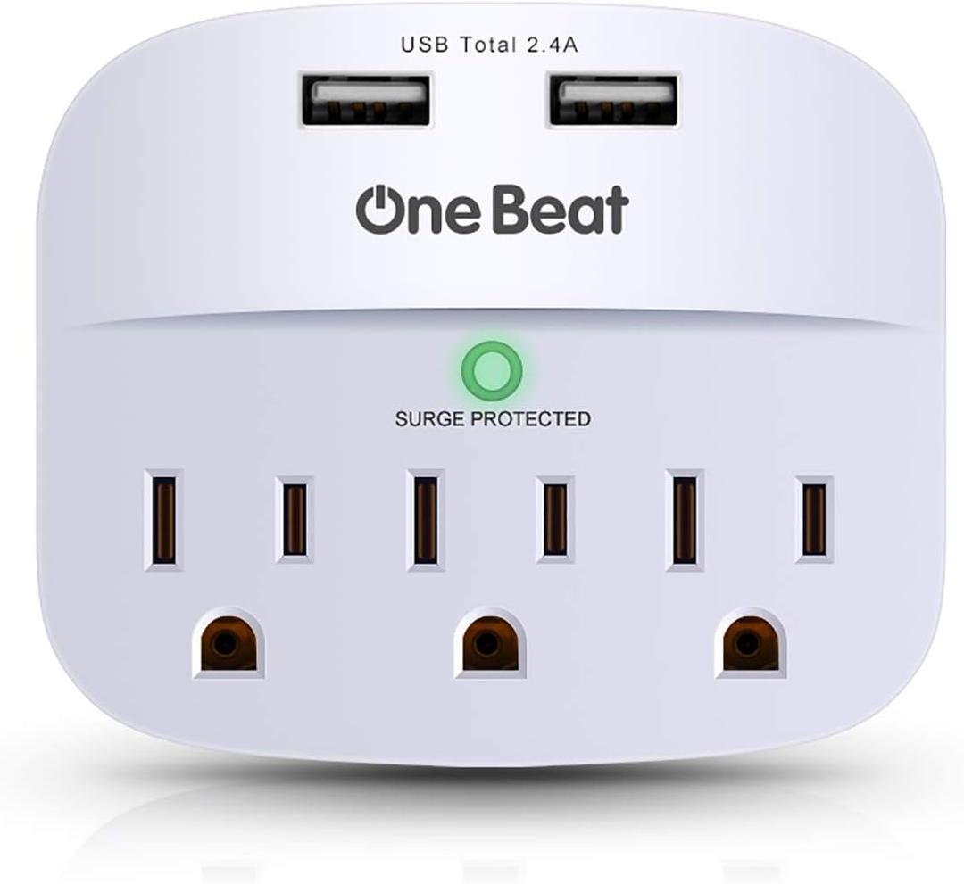 3-Outlet Surge Protector, Multi Plug Outlet Extender Power Strip with 2 USB Wall Charger(Smart 2.4A), 490 Joules, ETL Listed, Outlet Adapter for Home, School, Office