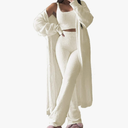 Fixmatti Women's Fuzzy 3 Piece Sweatsuit Open Front Cardigan Crop Tank Tops Wide Legs Pants Lounge Sets.L