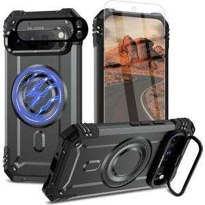 for Google Pixel 9 Pro XL Case [Compatible with Magsafe] [15 FT Military Grade Drop Protection] with Screen Protector & Lens Protector Shockproof Case for Pixel 9 Pro XL(J Gray)