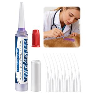Veterinary Surgical Skin Glue, Strong Surgical Adhesive with 10 Precise Applicators, Blue Tinted Fast Acting Waterproof Wound Closure for Pets Dogs Cats, Pain Free & Stress Free (1 Pack,1ml)