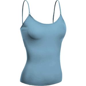 Emmalise Women's Camisole Built in Bra Wireless Fabric Support Short Cami (Medium, Denim Blue)