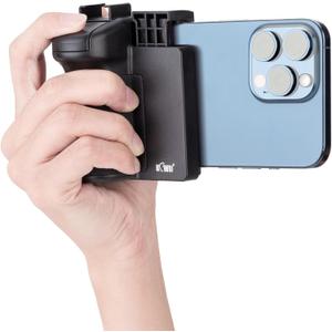 KIWIFOTOS Phone Camera Grip Handle Holder Phone Tripod Mount with Detachable Remote Shutter & Cold Shoe Adapter for iPhone 14 15 16 Pro Max Samsung Smartphone Selfie Vlog Video Shooting, Black