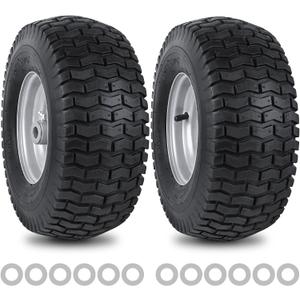 15x6.00-6nhs Lawn Mower Front Tire 4 Ply 15x6x6 Lawn Mower 570 Lbs Tire and Wheel with 3/4" Iron Bushing and 12 Spacers, Replacement for Garden Lawn Tractor Riding Lawn Mowers, 2 Pack