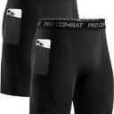 Niksa 1/2 Pack Mens Compression Shorts with Pocket, Performance Spandex Athletic Sports Workout Running Underwear Shorts (Large)