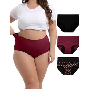 INNERSY Period Underwear for Women High Waisted Leak-Proof Postpartum Menstrual Panties 3-Pack 3XL
