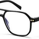 FEISEDY Retro Aviator Reading Glasses Square Readers with Spring Hinge Blue Light Reading Glass for Women Men B0068 (Black)