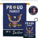 Proud Family Sailor Garden Flag - Set with Stand Armed Forces Navy USN Seabee United State American Military Veteran Retire Official - House Banner Small Yard Gift Double-Sided 13 X 18.5