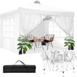 COBIZI Canopy Tent 10x10 Pop Up Outdoor Canopies with 4 Sidewalls Waterproof Commercial Instant Gazebo Tents for Party Patio Backyard with 4 Sandbags, 4 Stakes & 8 Ropes, White