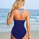 SUUKSESS Women Sexy Tummy Control One Piece Swimsuits Halter Push Up Bathing Suits (Blue, M)