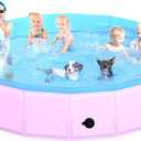 2025 Updated Foldable Dog Pool, 97" x 12" Kiddie Pool with Hard Plastic, Non-Slip Dog Bath Tub for Outdoor Backyard, Collapsible Dog Swimming Pool for Kids Dogs Pets (Pink)